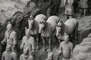 XIAN,CHINA -OCT 24-The Terracotta Army or the Terra Cotta Warriors and Horses, buried in the pits next to the Qin Shi Huang's tomb in 210-209 BC. October 24, 2015 in Xian of Shaanxi Province, China. photo