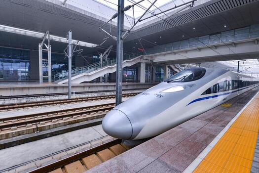 XIAN - OCT 24-Bullet train at Xian Railway Station in Shannxi, Xian. China has the world's longest high-speed rail network with 9,676 km. of routes in service. photo
