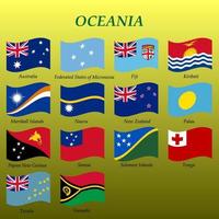 set of waving flags of Oceania vector