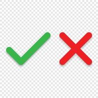 Green tick and red cross checkmarks line icons vector