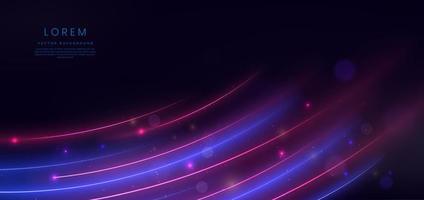 Abstract technology futuristic glowing blue and pink light curved lines with high-speed effect on dark blue background. vector