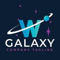Galaxy Template On W Letter. Planet Logo Design Concept vector
