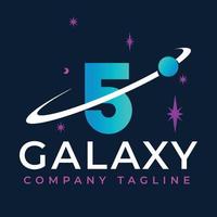 Galaxy Template On 5 Letter. Planet Logo Design Concept vector