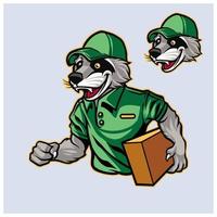 Raccoon Courier Delivery Mascot Logo with Package vector