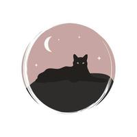 Cute esoteric magic halloween black cat icon vector, illustration on circle with brush texture, for social media story and instagram highlights vector