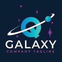 Galaxy Template On Q Letter. Planet Logo Design Concept vector