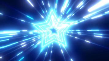 abstrakt blå energi trogen hi-tech tunnel av flygande stjärnor och rader neon magi lysande bakgrund, 4k video, 60 fps video