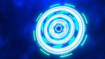 Abstract round blue ring of lines HUD elements circles energy futuristic scientific hi-tech digital abstract HUD background. Video 4k, 60 fps