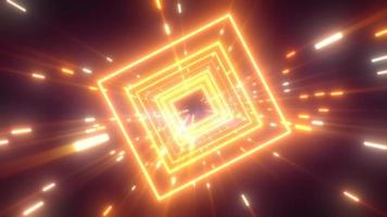 Abstract orange energy futuristic hi-tech square tunnel of flying lines neon magic glowing background, 4k video, 60 fps video
