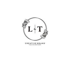 initial LT letters hand drawn feminine and floral botanical logo suitable for spa salon skin hair beauty boutique and cosmetic company. vector