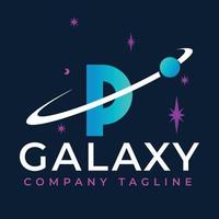 Galaxy Template On P Letter. Planet Logo Design Concept vector