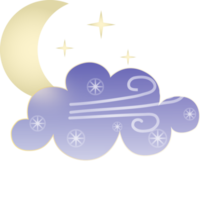 invierno temporada clima icono. morfismo de vidrio estilo símbolos para meteo pronóstico aplicación noche cantar. luna, estrellas, viento y nieve nubes png ilustraciones