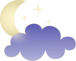 Winter or summer season weather icon. Glassmorphism style symbols for meteo forecast app. Night sing. Moon, stars and clouds. PNG illustrations