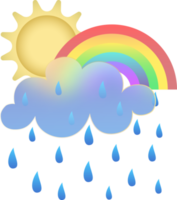 Sommer- oder Frühling Wetter Symbol. Glasmorphismus Stil Symbole zum meteo Prognose App. Tag Herbst Winter Jahreszeit singen. Sonne, Regen und Regenbogen Wolken. png Abbildungen