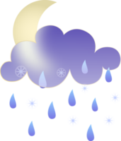 Winter season weather icon. Glassmorphism style symbols for meteo forecast app. Night sing. Moon, stars, rain and snow clouds. PNG illustrations
