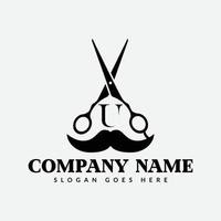 salón y pelo corte logo en letra tu signo. Barbero tienda icono con logotipo concepto vector