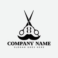 Salon and Hair Cutting Logo on Letter 8 Sign. Barber Shop Icon with Logotype Concept vector
