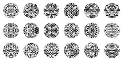 Decorative geometric aztec circles. Vector set of tribal cover shapes.