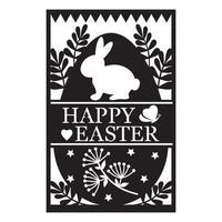 Greeting card template with Easter bunny, papercut style paper cutting, vector illustration