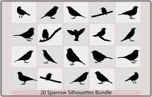 Vector Collection of Bird Silhouettes,sparrow vector silhouette,Vector silhouettes of birds, hand drawn songbirds,Icon set of Sparrow bird