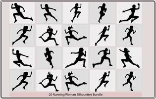 Running woman side view vector silhouette,Young running woman,Running woman silhouette,Running woman or female fitness,Set running silhouettes.