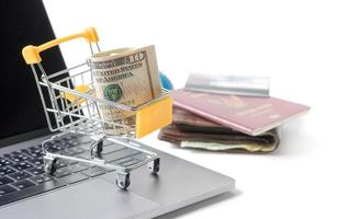 Money Dollar Cash Banknote in Trolley Shopping Cart photo