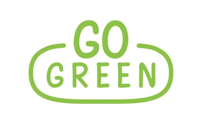 Go Green badge. Eco-friendly slogan. Badge pin with environmental awareness message.