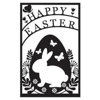 Greeting card template with Easter bunny, papercut style paper cutting, vector illustration
