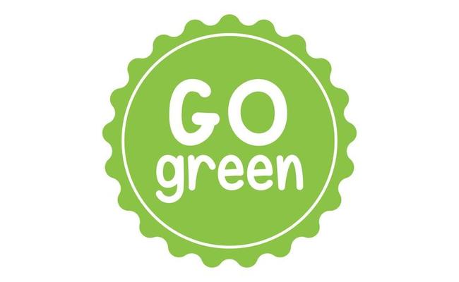 Go Green badge. Eco-friendly slogan. Badge pin with environmental awareness message.