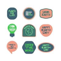 Earth day stickers. Environmental awareness quotes. Green eco friendly lifestyle. vector