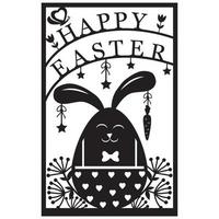 Greeting card template with Easter bunny, papercut style paper cutting, vector illustration