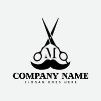 Salon and Hair Cutting Logo on Letter M Sign. Barber Shop Icon with Logotype Concept vector