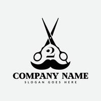 Salon and Hair Cutting Logo on Letter 2 Sign. Barber Shop Icon with Logotype Concept vector