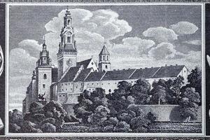 wawel en Cracovia desde antiguo polaco dinero foto