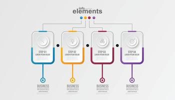 El círculo infográfico empresarial forma cuatro opciones, procesos o pasos para la presentación. se puede utilizar para presentaciones, diseño de flujo de trabajo, banners y diseño web. concepto de negocio con 4 opciones, pasos, partes. vector