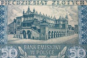 Cloth Hall in Krakow from old Polish money photo