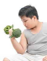 obeso grasa chico participación un brócoli pesa aislado foto