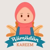 cute muslim female character design with text vector