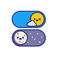 day and night toggle button illustration design with cute sun and moon character mascot vector