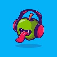 manzana mascota vector ilustración diseño con auriculares