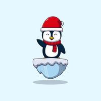 cute little penguin vector illustration design standing on snow ice