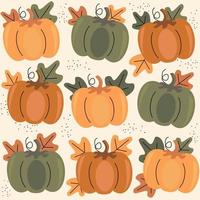 Cute autumn seasonal seamless vector pattern background illustration with pumpkin and leaves