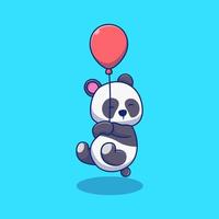 Cute little panda illustration design flying with a red balloon. Isolated animal concept design. Suitable for landing pages, illustrations, stickers, banners, book covers, etc. vector