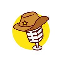 Cowboy podcast logo illustration design. cowboy hat logo with classic microphone. Suitable for logos, stickers, book covers, banners, icons, landing pages etc. vector