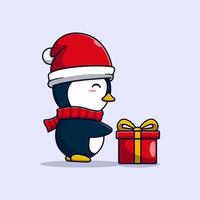 cute little penguin vector illustration design with gift box