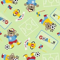 seamless pattern vector of cartoon funny bear playing soccer with soccer elements