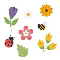 vector spring elements collection. flowers and bees