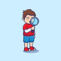 Illustration design of a student again using a magnifying glass to view. Isolated character design concept. Suitable for landing pages, stickers, book covers, etc. vector