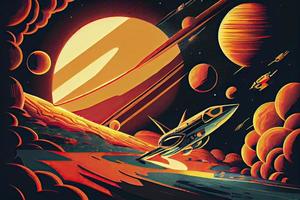 1960s-1970s Retro Style Space Illustrations. Psychedelic Style photo