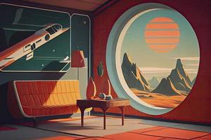 1960s-1970s Retro Style Space Illustrations. Psychedelic Style. photo
